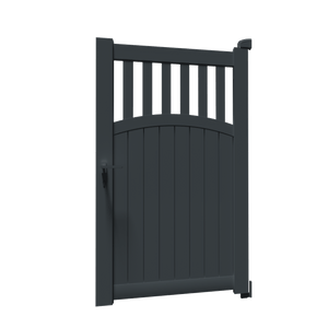 Portillon Hermès en aluminium gris anthracite, à barreaux verticaux et soubassement plein