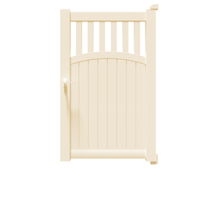 Portillon Hermès en aluminium beige RAL 1015, à barreaux verticaux et soubassement plein