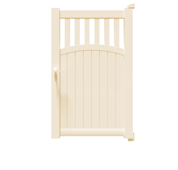 Portillon Hermès en aluminium beige RAL 1015, à barreaux verticaux et soubassement plein