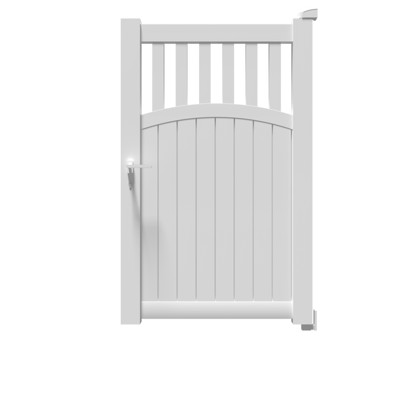Portillon Hermès en aluminium blanc RAL 9016, à barreaux verticaux et soubassement plein