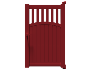 Portillon Hermès en aluminium rouge RAL 3004, à barreaux verticaux et soubassement plein
