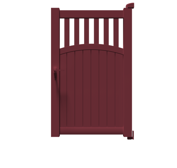 Portillon Hermès en aluminium bordeaux RAL 3005, à barreaux verticaux et soubassement plein