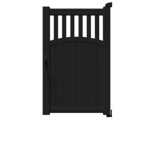 Portillon Hermès en aluminium noir RAL 9005, à barreaux verticaux et soubassement plein