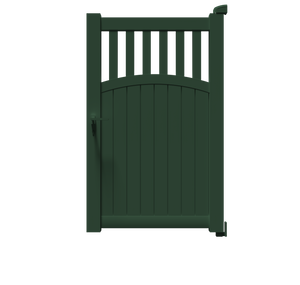 Portillon Hermès en aluminium vert RAL 6005, à barreaux verticaux et soubassement plein